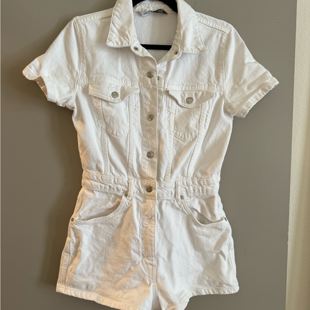 Fun white denim romper